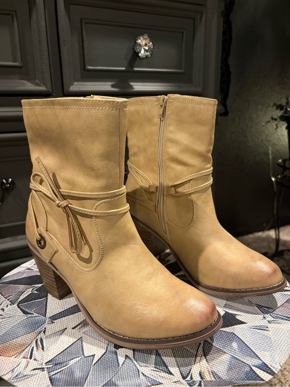 Shoe Dazzle Tan Wrap-Detail Ankle Booties